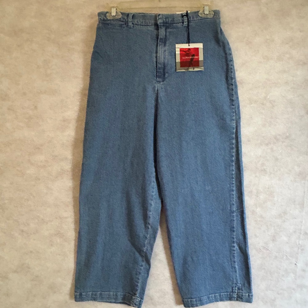 Gloria Vanderbilt Womens Blue Stretch Denim Capri Cropped Wide Leg Jeans Size 6